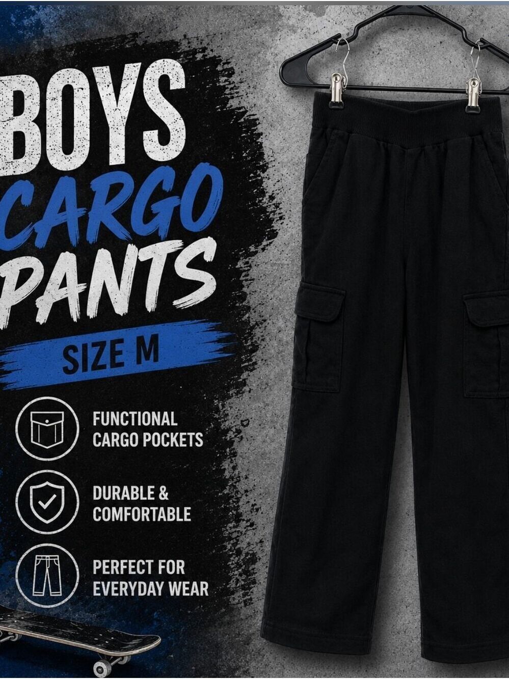 The Children’s Place Boys Black Cargo School Pants Size 10
